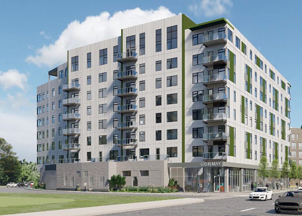 A rendering of new Inspire West Town apartments in downtown Chicago