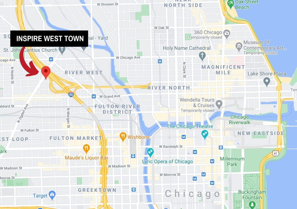 The neighborhood map around new downtown Chicago apartments Inspire West Town