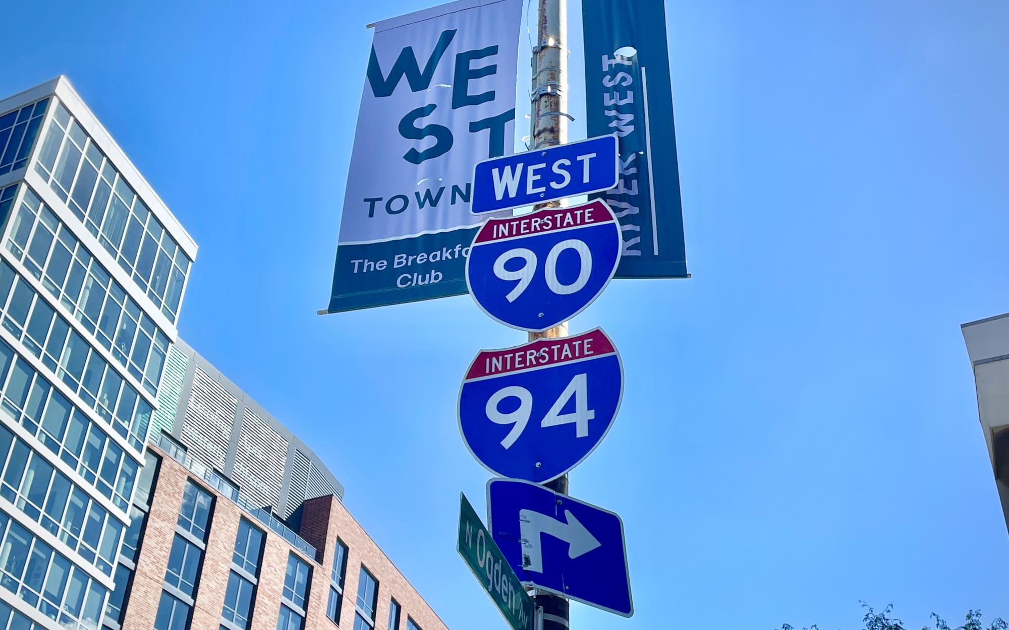 A photo of River West's 90/94 expressway signage